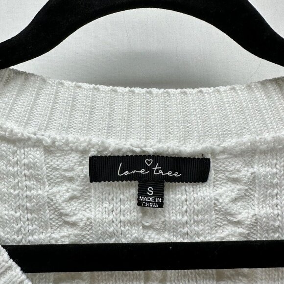Love Tree Cropped Sweater Women Sz S Cable Knit Pullover V-Neck Minimalist White - Picture 7 of 11